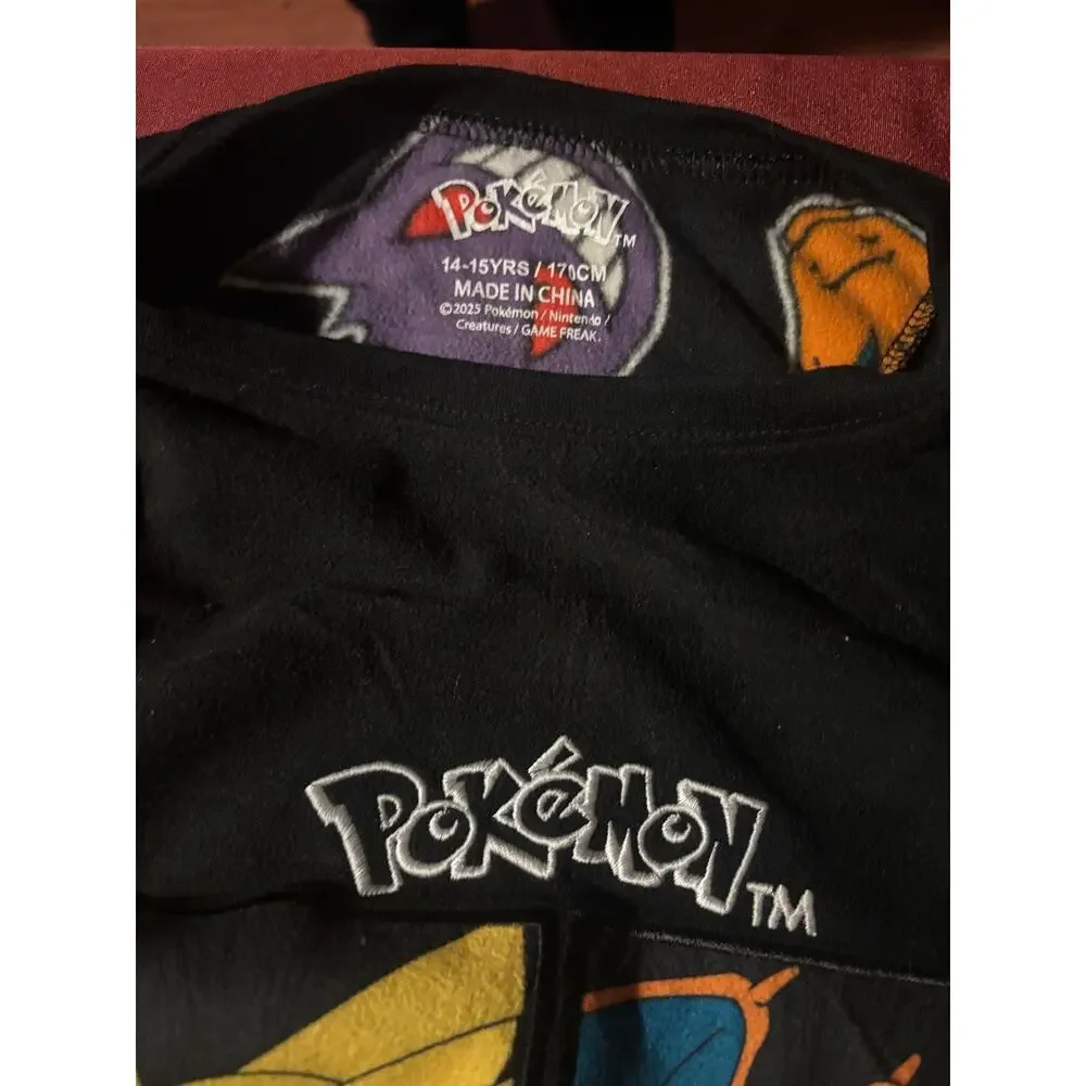 Pokemon Pajama Set Kids 14-15Y Black Pikachu Gastly Two Piece Sleep Top Bottoms